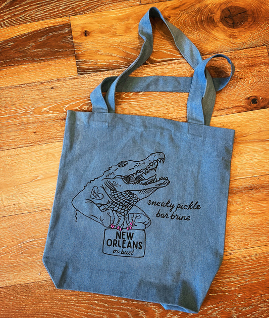 Denim Carrie Tote with New Orleans Gator