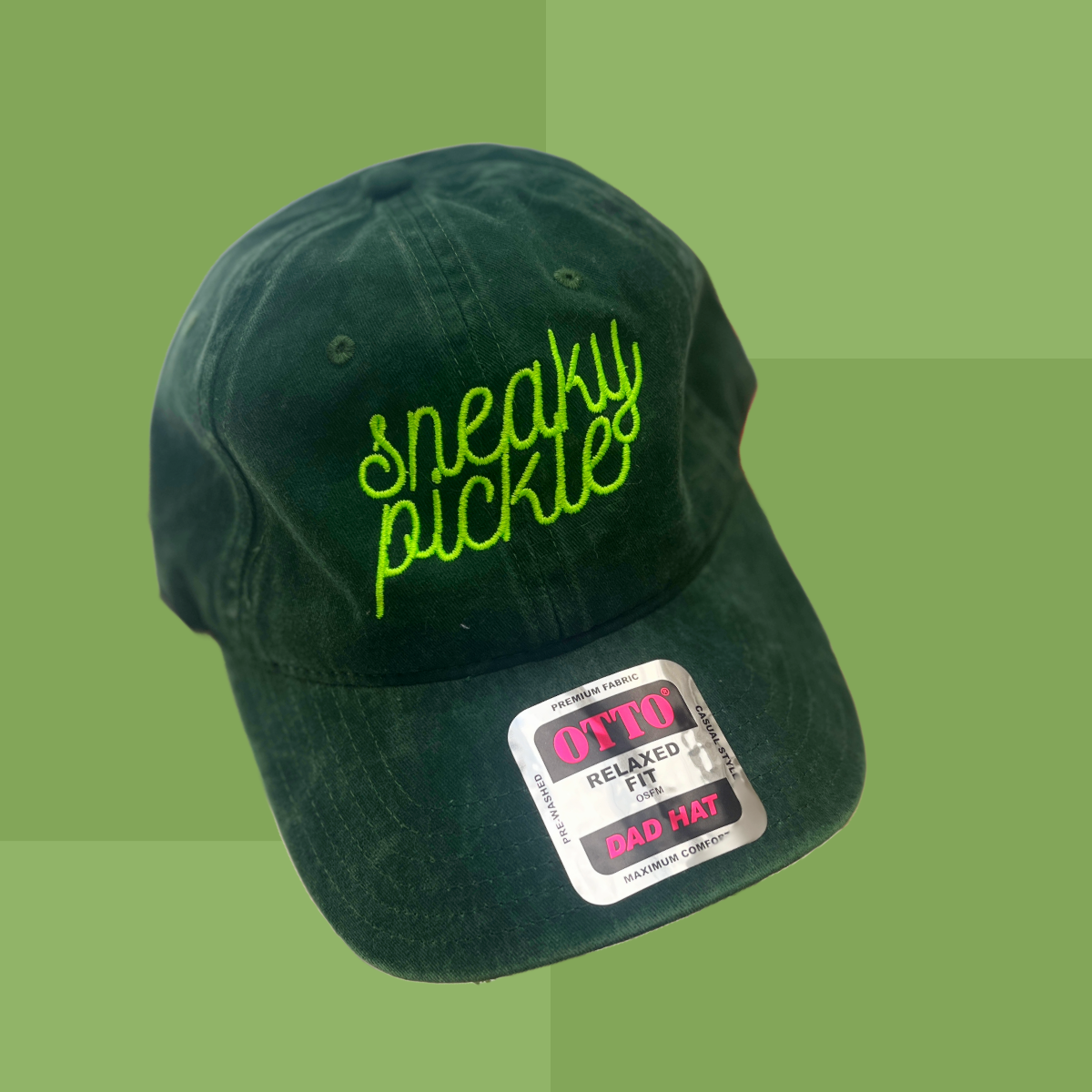 deep green pickle denim dad cap